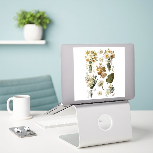 White Yellow Daffodils Spring Easter Wedding  Aufkleber (Laptop auf Schreibtisch)