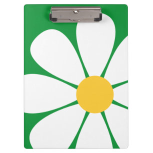 White & Yellow Daisy Blume auf Kelly Green Klemmbrett