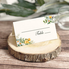 White Yellow Florals Wedding Platzkarte