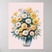 White yellow watercolor daisy bouquet              poster (Vorne)