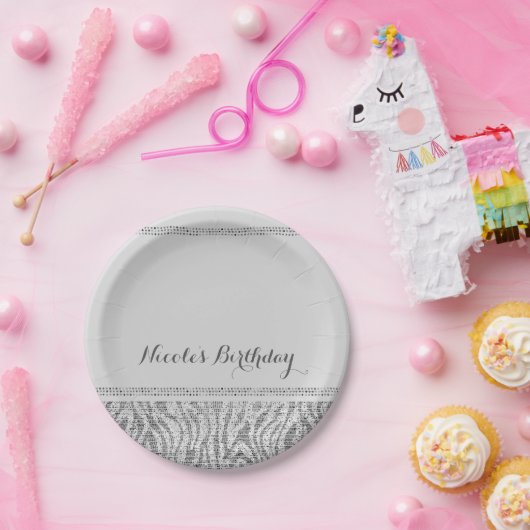 White Zebra Sparkle Sequins Glam Modernes Party Pappteller (Party)