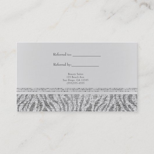 White Zebra Sparkle Sequins Glam Refer a Friend Empfehlungskarte (Rückseite)