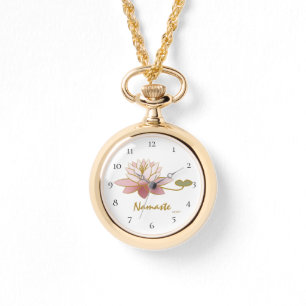 *~* White Zen Namaste Pink Lotus Blume Spirituell Armbanduhr