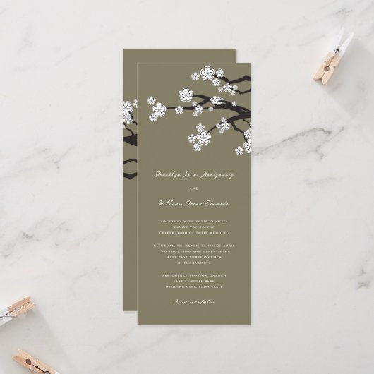 White Zen Sakura Kirry Blüten Asiatische Hochzeit Einladung (Vorderseite/Rückseite Beispiel)