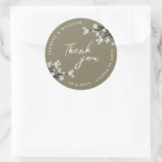 White Zen Sakura Kirry Blüten Asiatische Hochzeit Runder Aufkleber