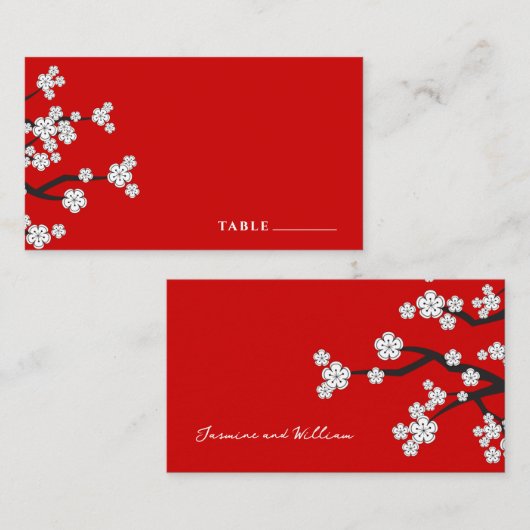 White Zen Sakura Kirry Blüten Rote Asiatische Hoch Platzkarte (Vorne/Hinten)