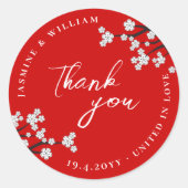 White Zen Sakura Kirry Blüten Rote Asiatische Hoch Runder Aufkleber (Vorderseite)