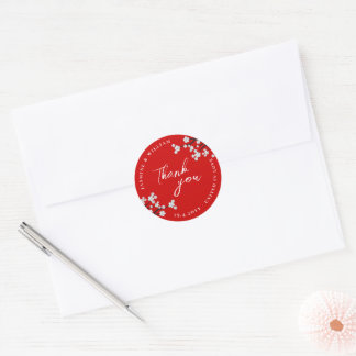 White Zen Sakura Kirry Blüten Rote Asiatische Hoch Runder Aufkleber