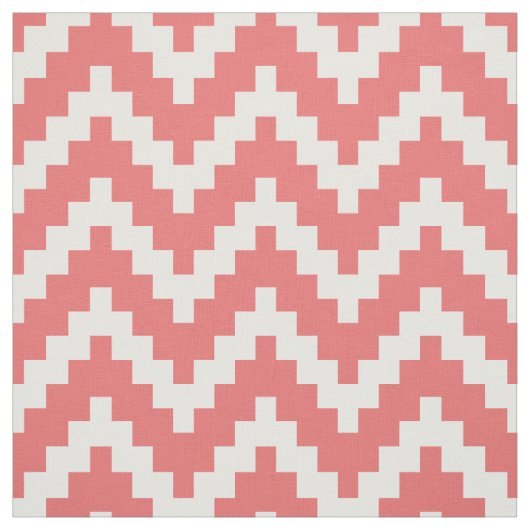 White Zigzag Ikat & Custom Coral Hintergrund Stoff (Muster)