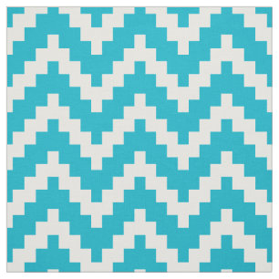 White Zigzag Ikat & Custom Türkise Hintergrund Stoff