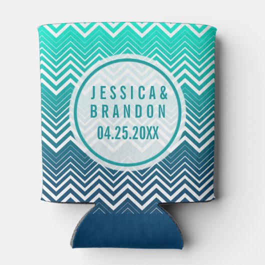 White Zigzag Zickzack Blue Green Gradient Dosenkühler (Rückseite)