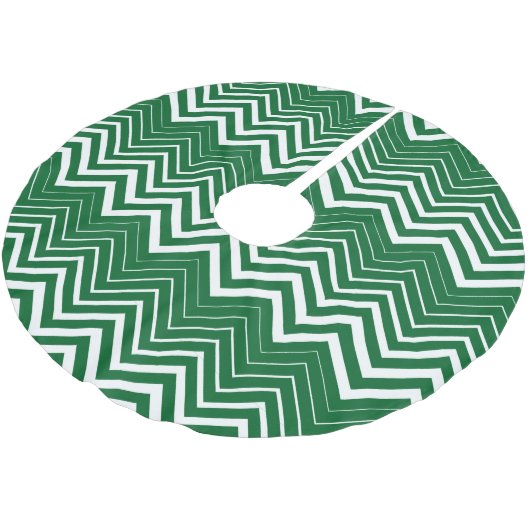 White Zigzag Zickzack über grünem Hintergrund Polyester Weihnachtsbaumdecke (Schrägansicht)