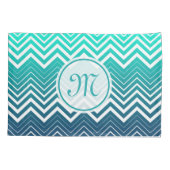 White Zigzag Zickzack und blau-grün Hintergrund Kissenbezug (Rückseite)