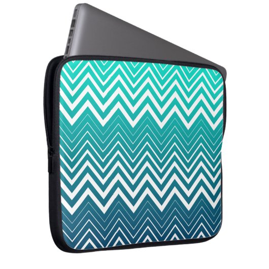 White Zigzag Zickzack und blau-grün Hintergrund Laptopschutzhülle (Vorne Rechts)