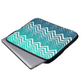 White Zigzag Zickzack und blau-grün Hintergrund Laptopschutzhülle (Vorne Knopf)