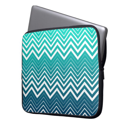 White Zigzag Zickzack und blau-grün Hintergrund Laptopschutzhülle (Vorderseite Links)