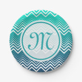 White Zigzag Zickzack und blau-grün Hintergrund Pappteller (Vorderseite)