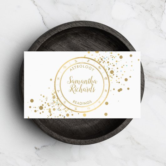 White Zodiac Astrology Gold Stars Visitenkarte