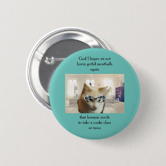 Whitecakes, die Katze beklagt sich über Button mit (Vorne & Hinten)