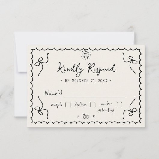 Whitecal Retro French Wedding Hand Drawing Monogra RSVP Karte (Vorderseite)