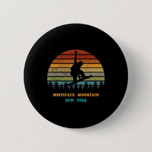 Whiteface Mountain New York Vintage Sun Snowboarde Button