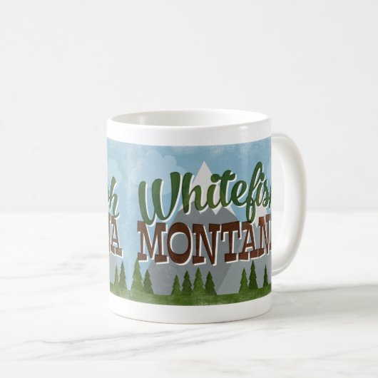 Whitefish Montana Fun Retro Snowy Mountains Kaffeetasse (VorderseiteRechts)