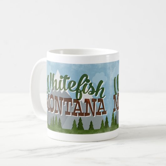 Whitefish Montana Fun Retro Snowy Mountains Kaffeetasse (Vorderseite Links)