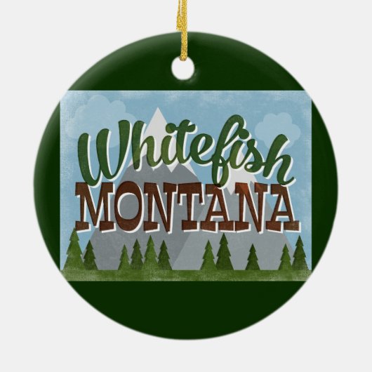 Whitefish Montana Fun Retro Snowy Mountains Keramik Ornament (Hinten)