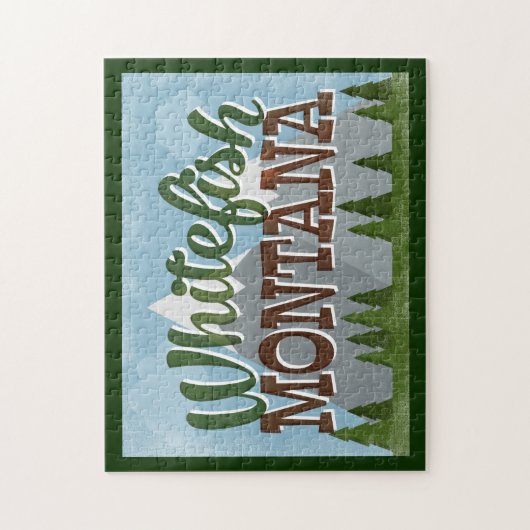 Whitefish Montana Fun Retro Snowy Mountains Puzzle (Vertikal)