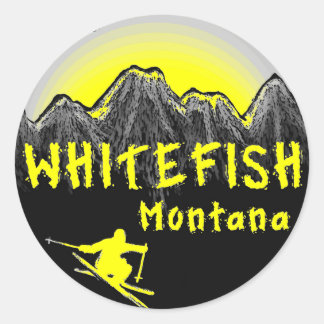 Whitefish Montana künstlerischer Skifahrer Runder Aufkleber