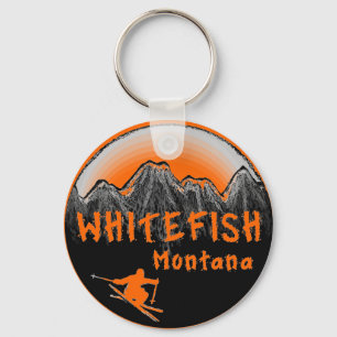 Whitefish Montana künstlerischer Skifahrer Schlüsselanhänger