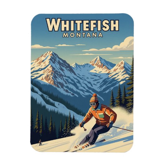 Whitefish Montana Skier Travel Magnet (Vertikal)