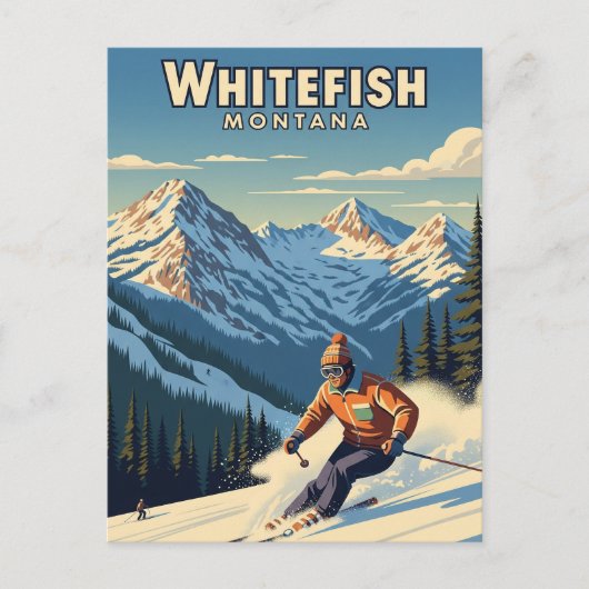 Whitefish Montana Skier Travel Postkarte (Vorderseite)