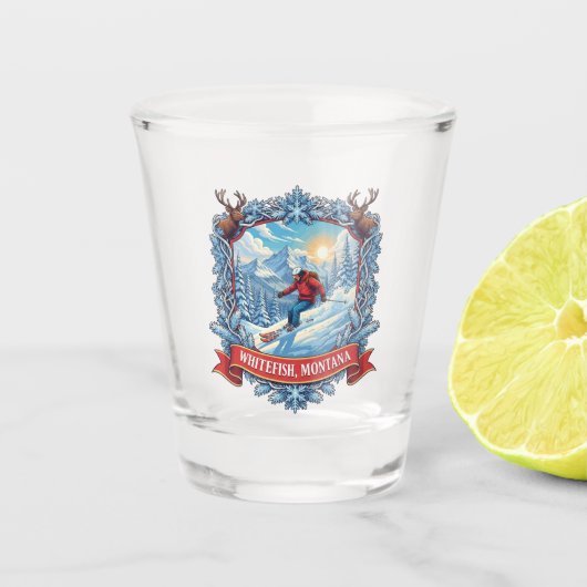 Whitefish Montana Skier Travel Schnapsglas (Vorderseite)