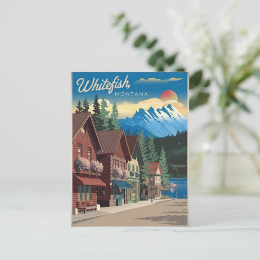 Whitefish Montana Vintag Postkarte (Stehend Vorderseite)