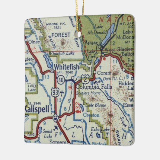Whitefish MT Vintag Map Keramikornament (Links)