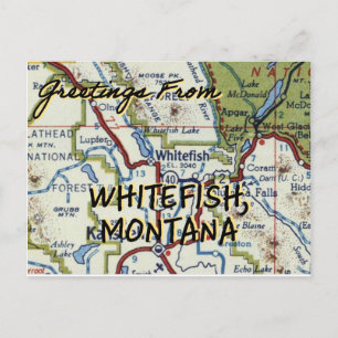 Whitefish MT Vintag Map Postkarte