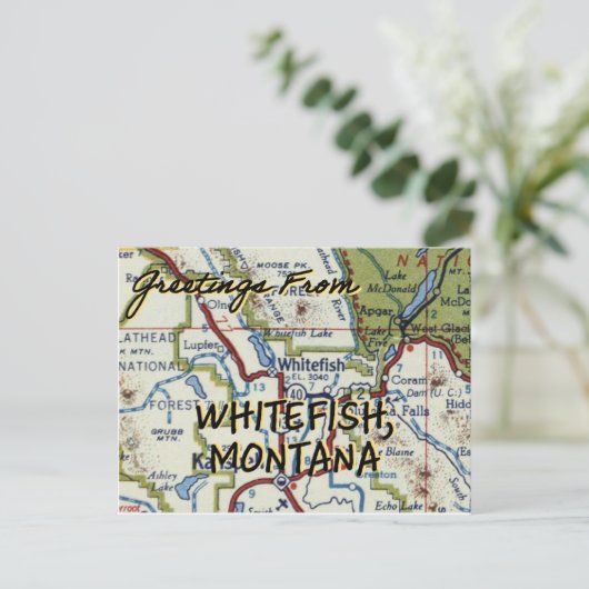 Whitefish MT Vintag Map Postkarte (Stehend Vorderseite)