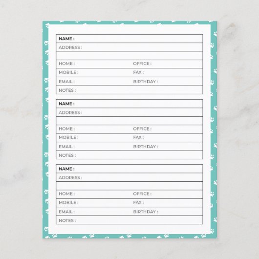 Whitepaper: Adressbuchseiten (Vorderseite)