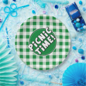 Whitepaper Picnic Time Green Gingham-Muster Pappteller (Party)