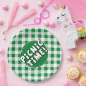 Whitepaper Picnic Time Green Gingham-Muster Pappteller (Party)