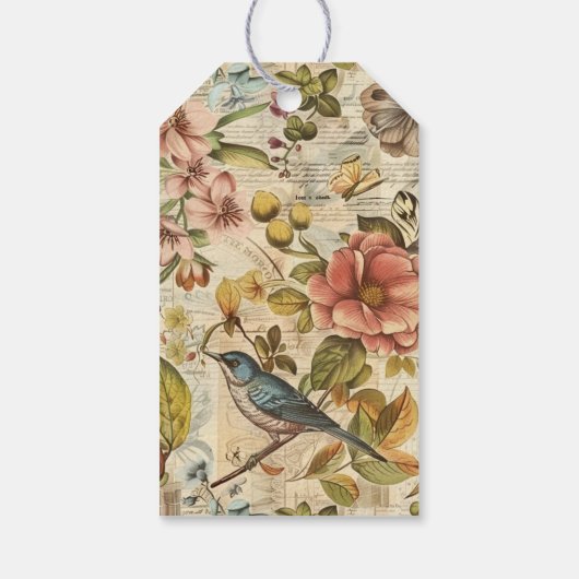 Whitepaper über botanische Whimsy-Collage Geschenkanhänger (Rückseite)