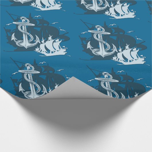 Whitepaper über Piratenschiff und Anker zur Silhou Geschenkpapier (Ecke)
