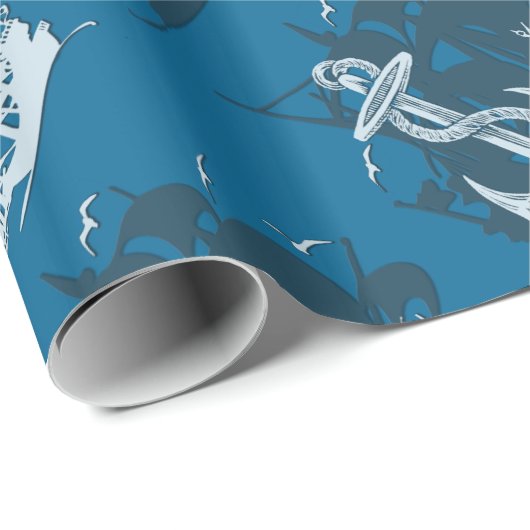 Whitepaper über Piratenschiff und Anker zur Silhou Geschenkpapier (Rolleneckpunkt)