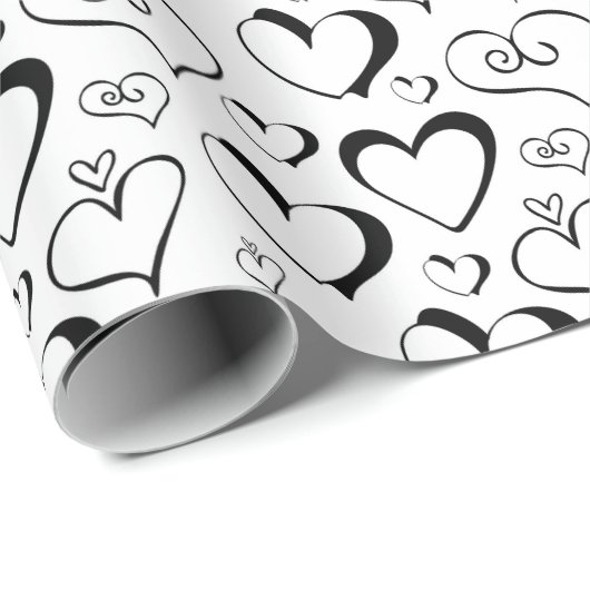 Whitepaper zum Thema Schwarze und weiße Herzen Geschenkpapier (Rolleneckpunkt)