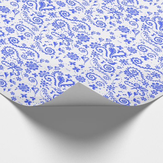 Whitepaper zum Umpacken von Blue und White Pip Geschenkpapier (Ecke)