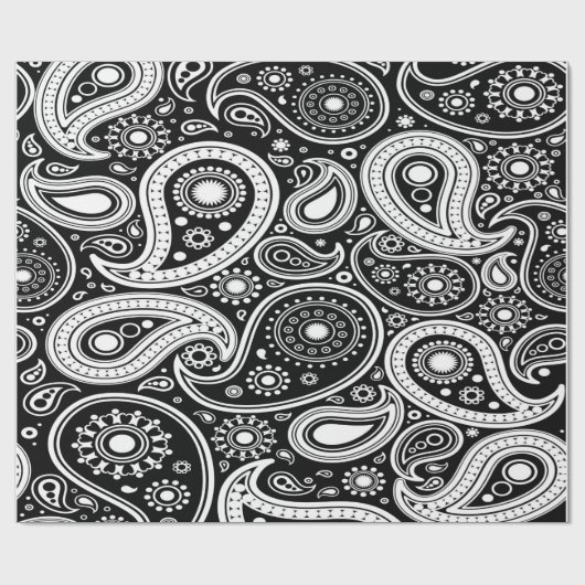 Whitepaper zum Umpacken von Schwarzweiß-Paisley Geschenkpapier (Flach)