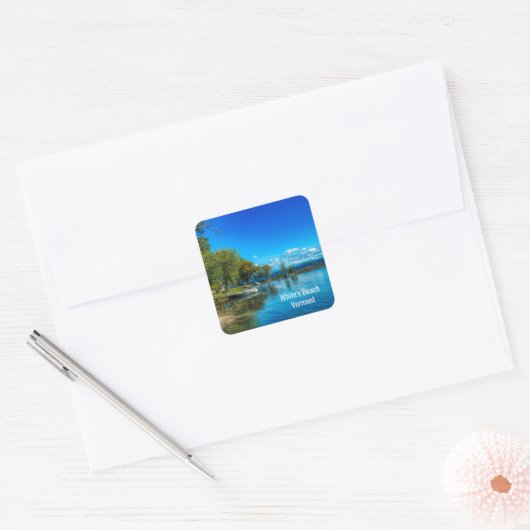 White's Beach, Vermont Quadratischer Aufkleber (Umschlag)