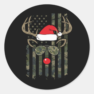 Whitetail Buck Bow Hunter Camouflage Funny Deer Ju Runder Aufkleber