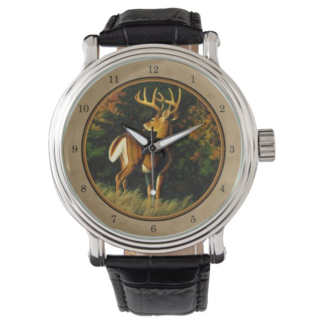 Whitetail Buck Deer Jagdtan Armbanduhr (Vorderseite)
